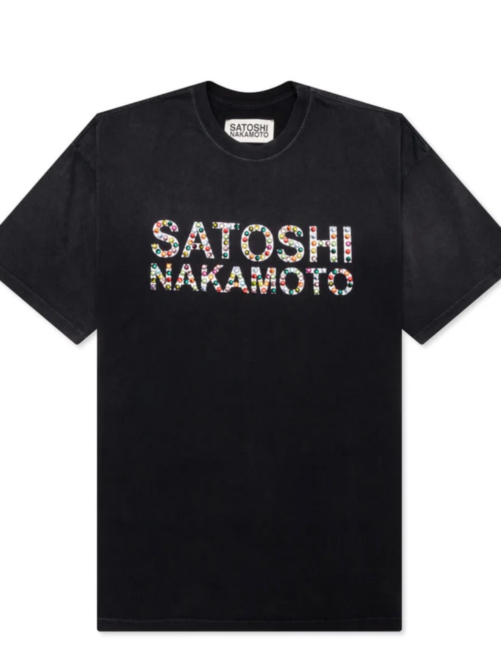 SATOSHI NAKAMOTO STUDDED LOGO TEE - WASHED BLACK - Men’s Medium